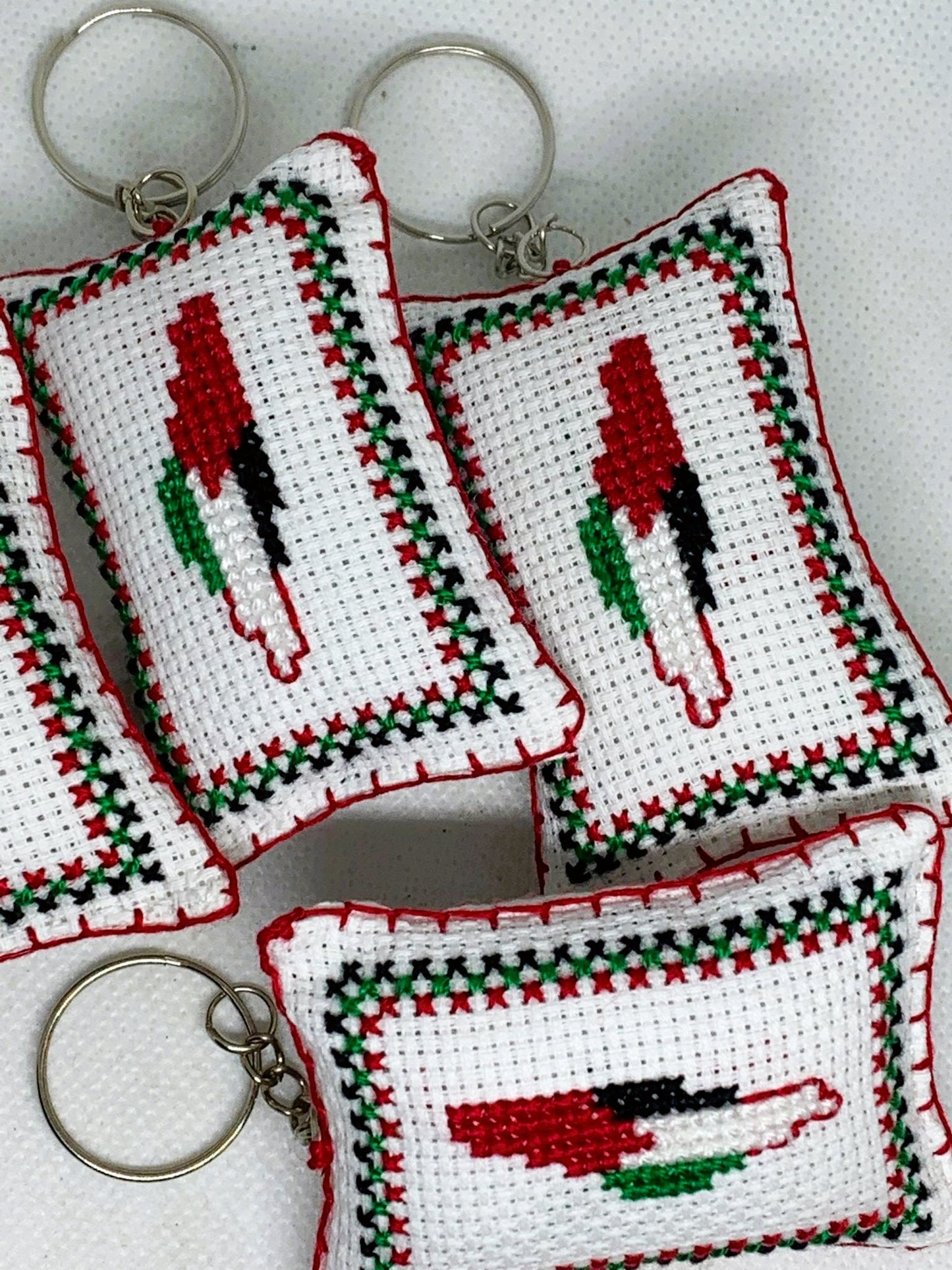 Jordanian Palestinian Tatreez Cross-Stitch Embroidery Keychain with Palestinian Map and  Hope Design