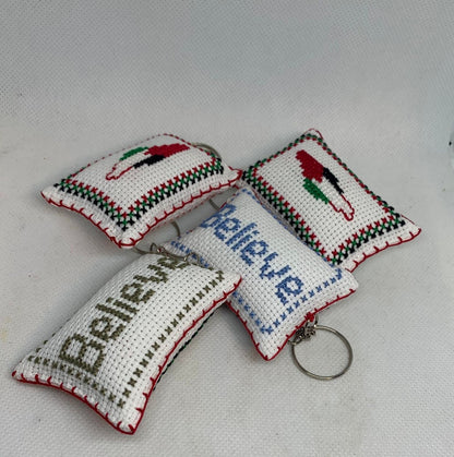 Jordanian Palestinian Tatreez Cross-Stitch Embroidery Keychain