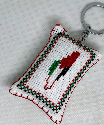 Authentic Jordanian Palestinian Map Tatreez Embroidery Keychain "Inshallah" "God Willing"