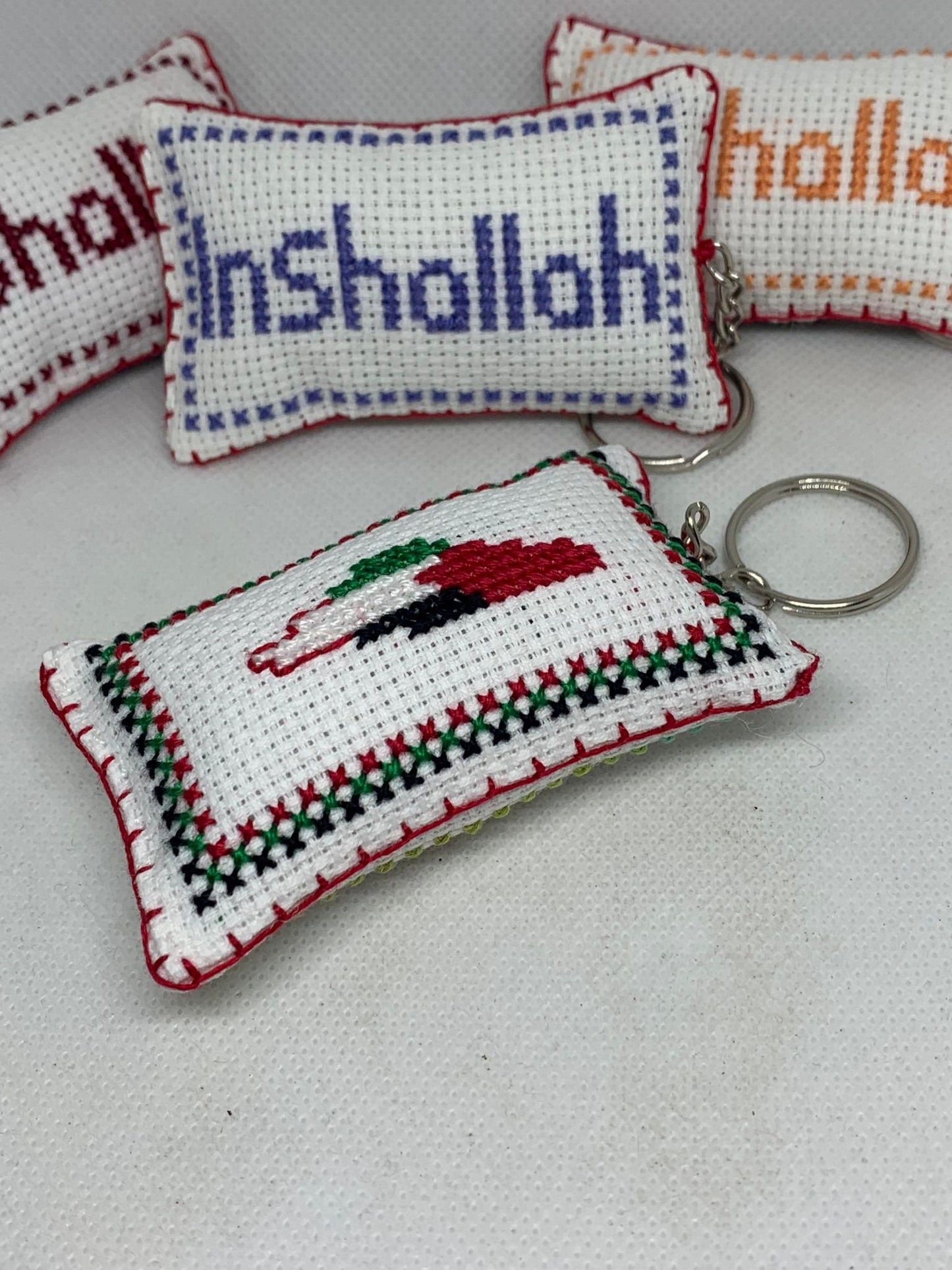 Authentic Jordanian Palestinian Map Tatreez Embroidery Keychain "Inshallah" "God Willing"