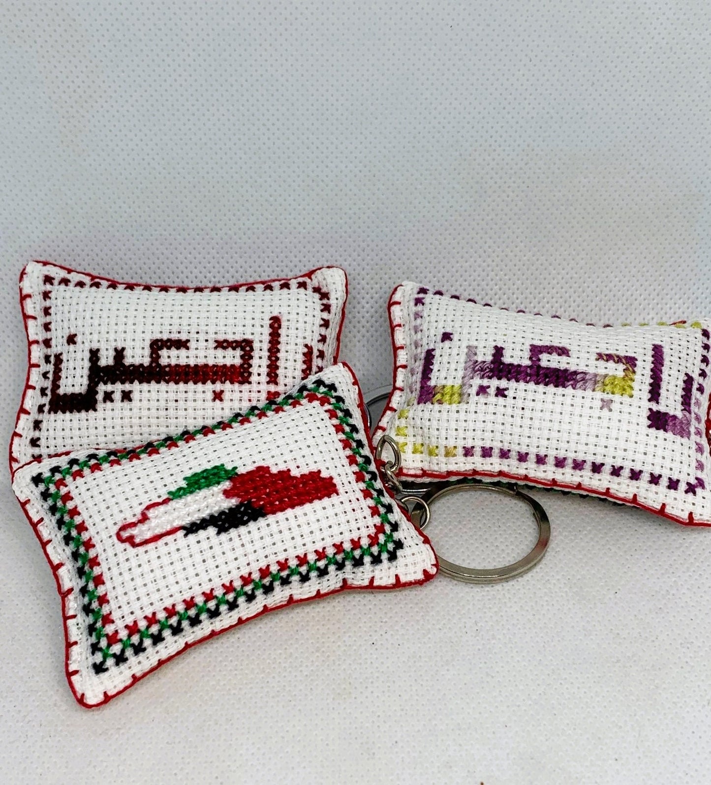 Authentic Jordanian Palestinian Map Tatreez Embroidery Keychain