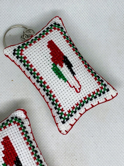 Jordanian Palestinian Tatreez Cross-Stitch Embroidery Keychain with Palestinian Map and  Hope Design