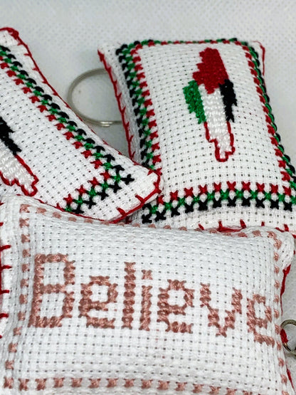 Jordanian Palestinian Tatreez Cross-Stitch Embroidery Keychain