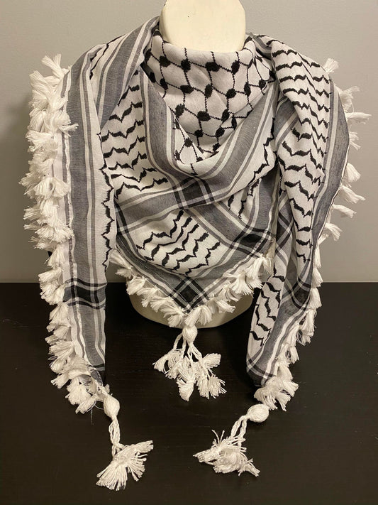 Palestinian Shemagh Hadab Keffiyeh Hand Tied Medium Fringe